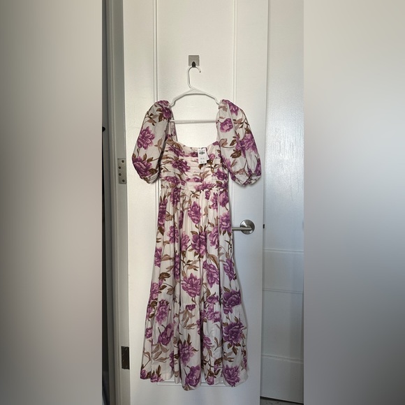 Abercrombie & Fitch Dresses & Skirts - Abercrombie & Fitch Emerson Poplin Puff Sleeve Midi Dress in Pink Magenta/Cream